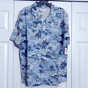 OLD NAVY Printed Short-Sleeve Hawaiian Scenic Shirt for Men Blue/White Sz-XL